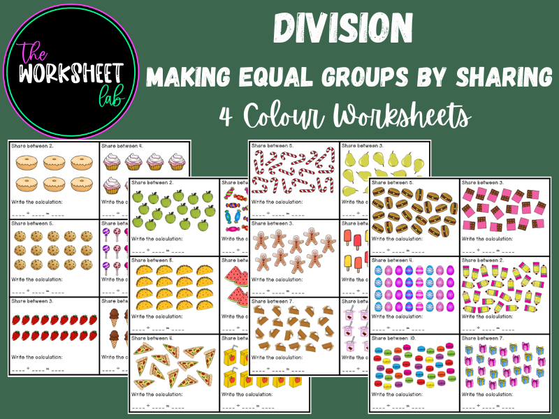 Division - Making Equal Groups by Sharing Worksheets in Colour