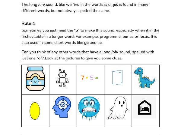 Spelling the long /o/ sound like "o", "ow", "o_e" and "oa"