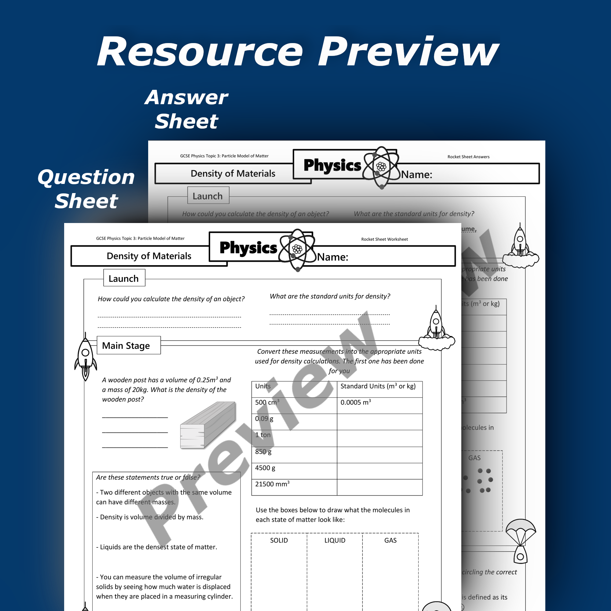 Density of Materials Home Learning Worksheet GCSE Teaching Resources