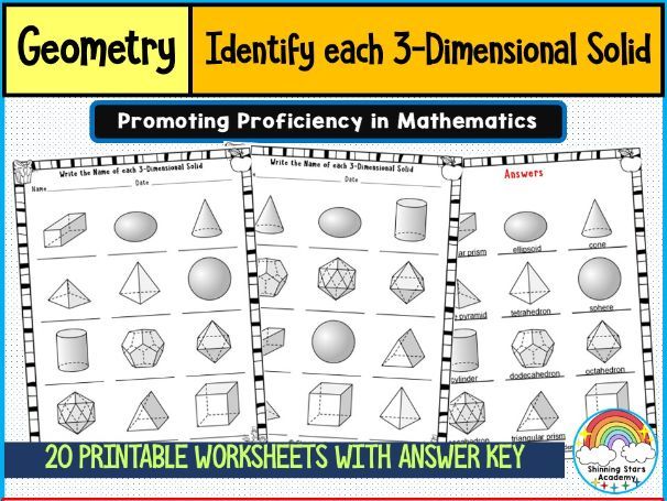 Identify 3-Dimensional Solids Worksheets | 3D Shapes Recognition & Geometry Practice