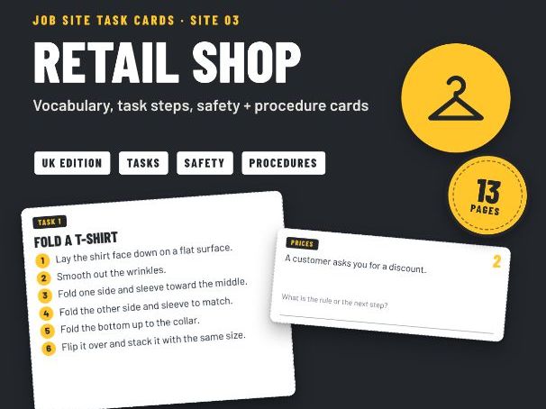 Retail Shop Job Skills Task Cards: Folding, Fitting Room + Till - SEND KS4 Post-16 (UK)