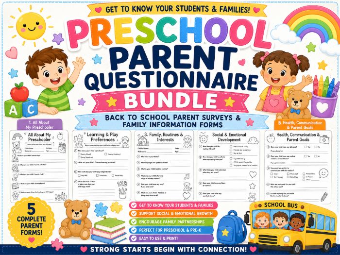 All About My Preschooler Parent Questionnaire | Preschool Forms