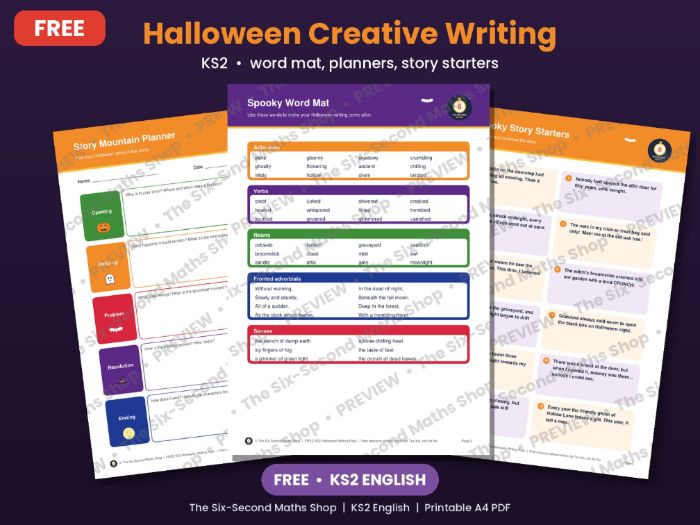 FREE KS2 Halloween Creative Writing Pack | Word Mat, Planner, Story Starters