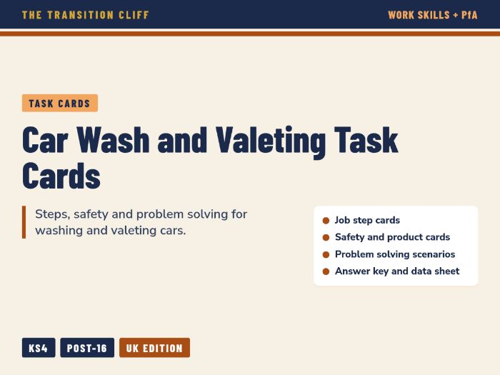 Car Wash and Valeting Task Cards: Job Skills for SEND Work Experience (KS4, Post-16)