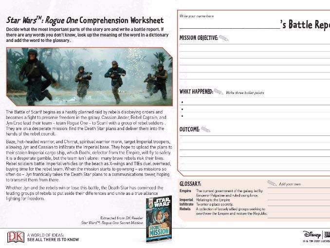 Prehension Worksheet Star Wars A Rogue E Story KS2