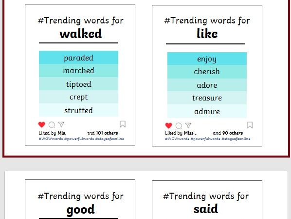 Synonym Display Cards Teaching Resources