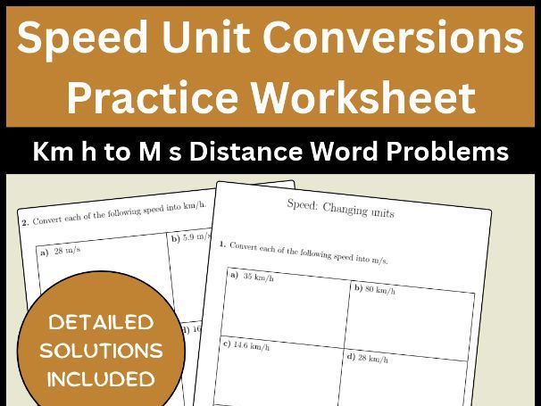 Speed Unit Conversions Practice Worksheet Km h to M s Distance Word Problems