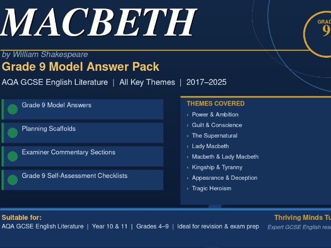 Macbeth: Grade 9 Model Answer Pack | AQA GCSE English Literature | All Key Themes 2017–2025