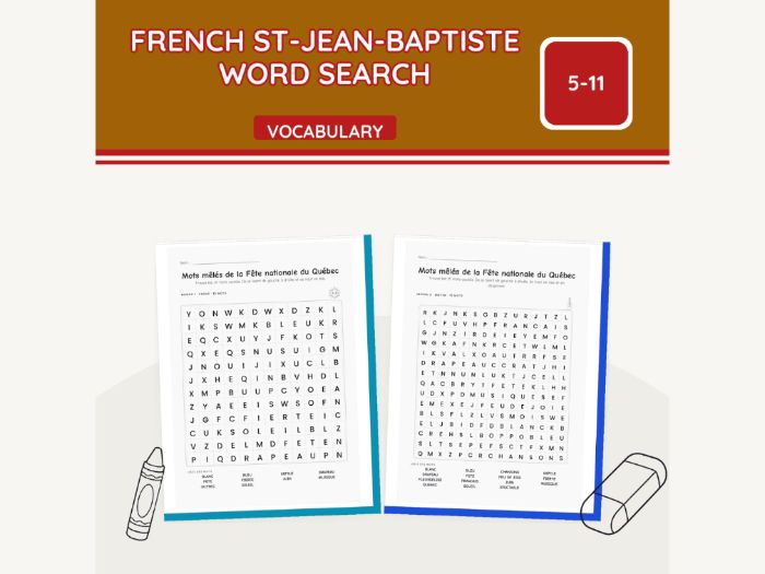 French St-Jean-Baptiste Word Search | 8 pp
