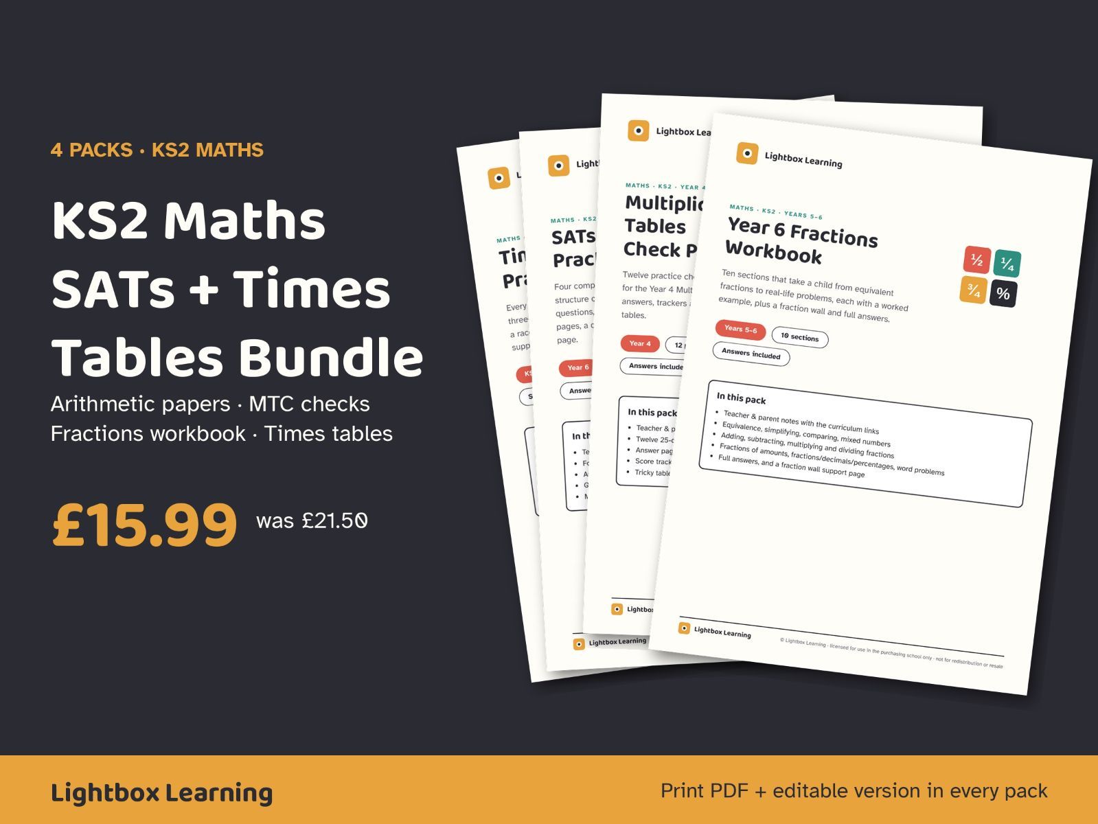KS2 Maths Bundle - SATs Arithmetic Papers, MTC Practice, Fractions and Times Tables