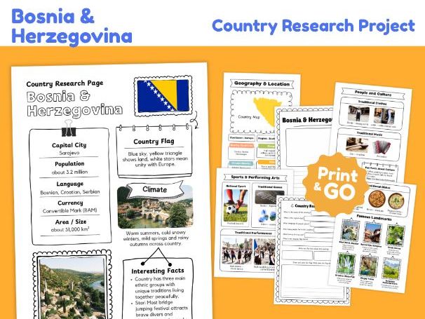 Bosnia and Herzegovina Geography Research Project | Printable Activities