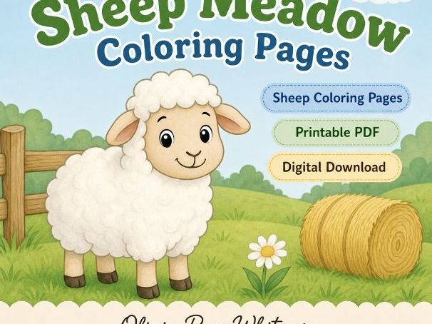 Sheep Meadow Coloring Pages | Sheep Coloring Pages | Printable PDF | Digital Download