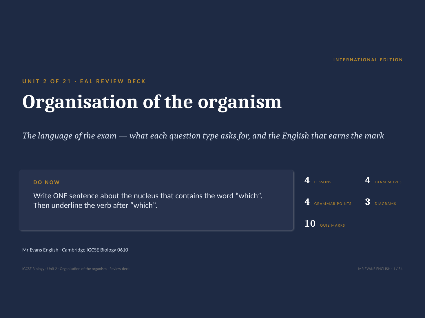 IGCSE Biology 0610 U2 Organisation of the organism — EAL