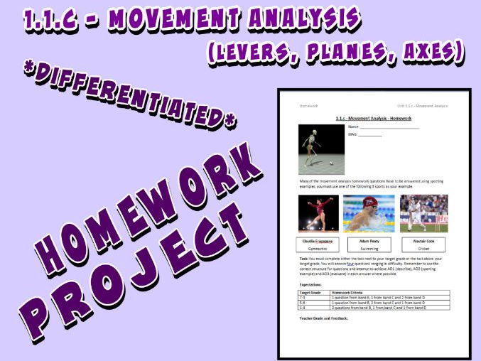 OCR GCSE PE 9-1 (2016) 1.1.c - Homework Project - Movement Analysis (Lever, Planes, Axes)