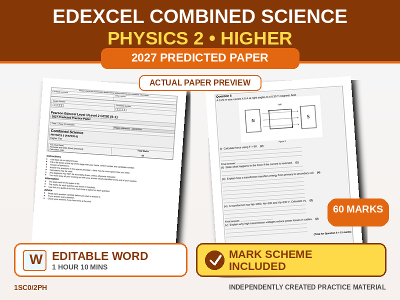 Edexcel GCSE Physics Paper 2 Higher Predicted Paper 2027