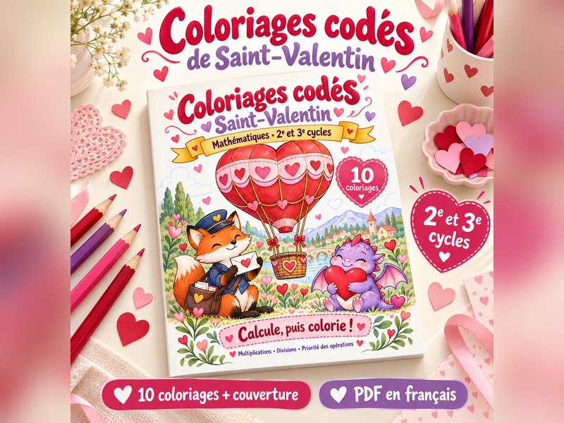 Coloriages codés de la Saint-Valentin - Maths 2e et 3e cycles