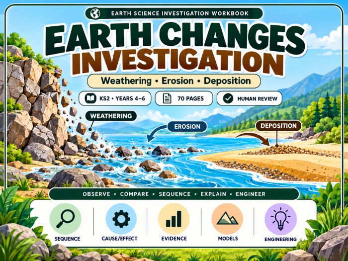 Earth Changes Investigation KS2 Weathering & Erosion Worksheets 70 Pages