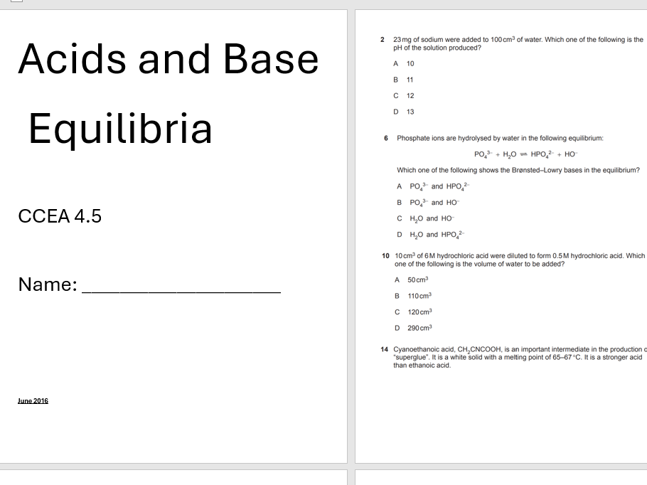 CCEA A2 Chemistry Question Pack