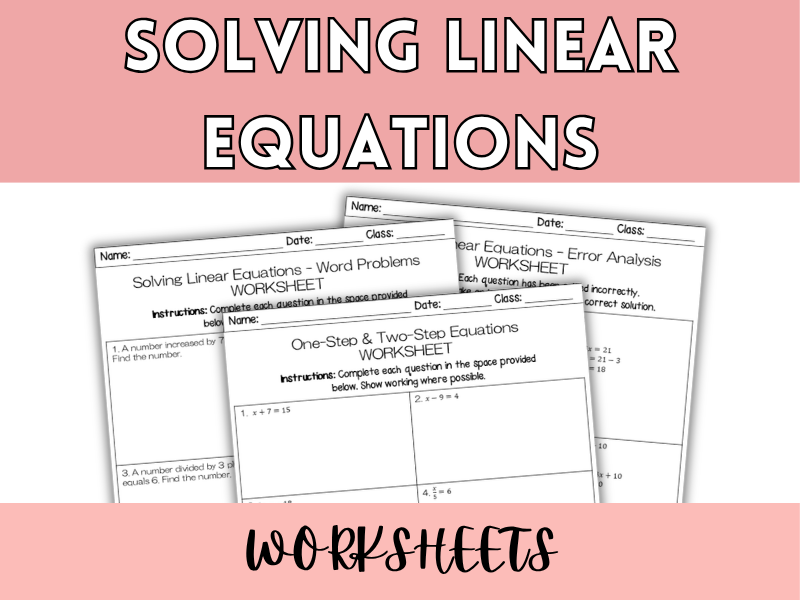 Solving Linear Equations WORKSHEETS | Multi-Step, Fractions, Error Analysis