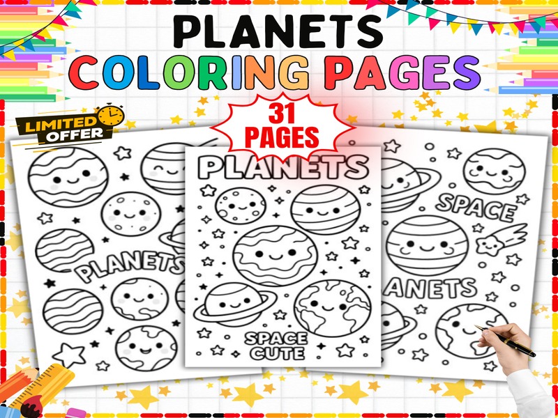 Space Coloring Pages | 31 Sheets | Stars Moons and Solar System Activity