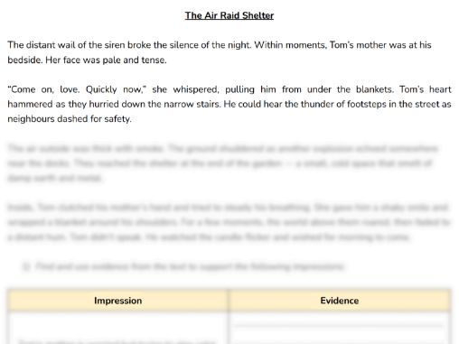 The Air-Raid Shelter - Reading Task (Impressions)