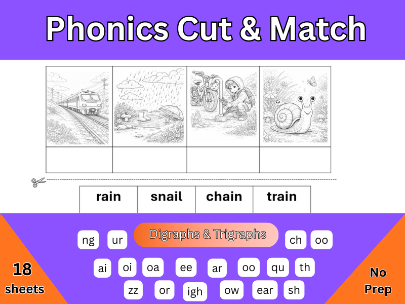 Phase 3 Phonics – Cut and Match Worksheets