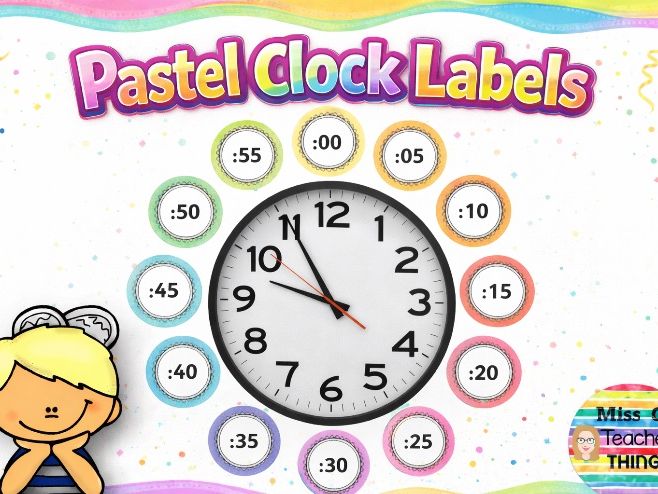 Pastel Rainbow Clock labels - Telling the time labels - 2 Themes
