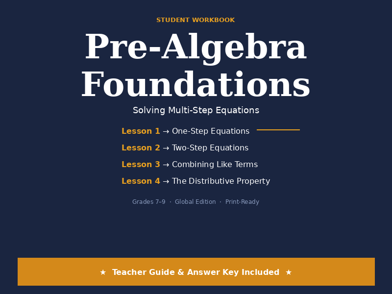 Pre-Algebra Solving Multi-Step Equations Workbook (Grades 7–9)