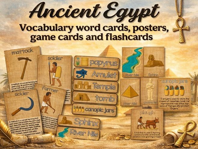 Ancient Egypt Vocabulary Cards & Posters | Flashcards & Clue Guessing Game