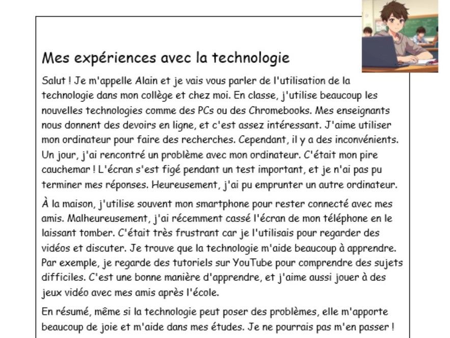 French - Technology -Present/Past tense- Alain et la technologie- Reading practice