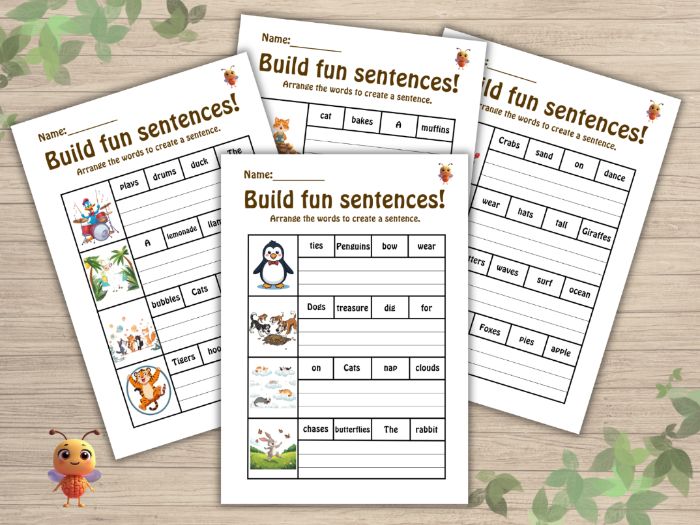 Build A Sentence worksheet, KS1 Writing.