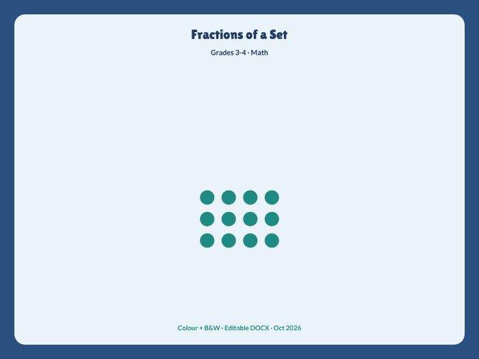 Fractions of a set worksheets Grades 3-4 maths with answers