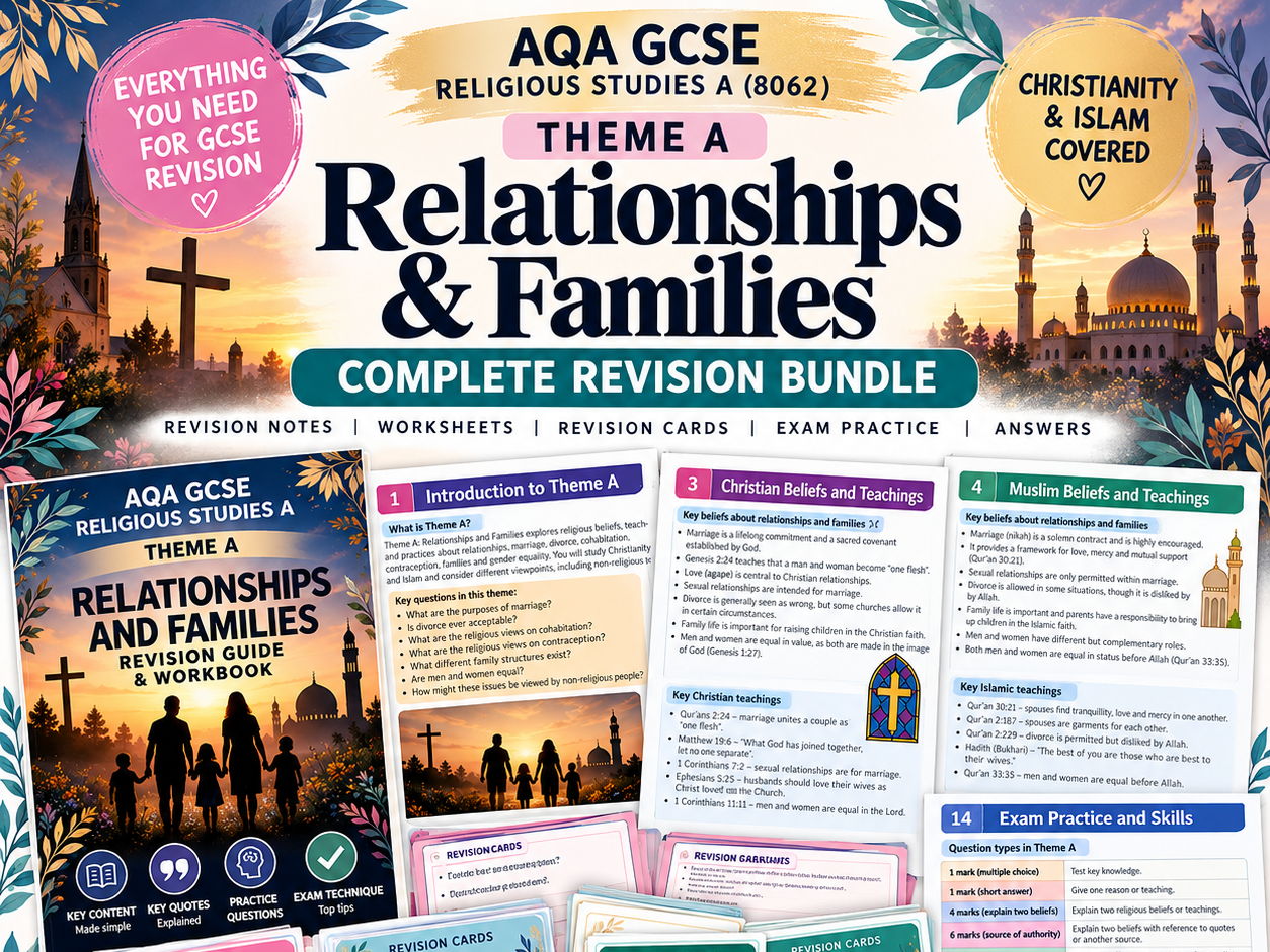AQA GCSE Religious Studies Theme A: Relationships & Families Complete Lessons & Revision Bundle