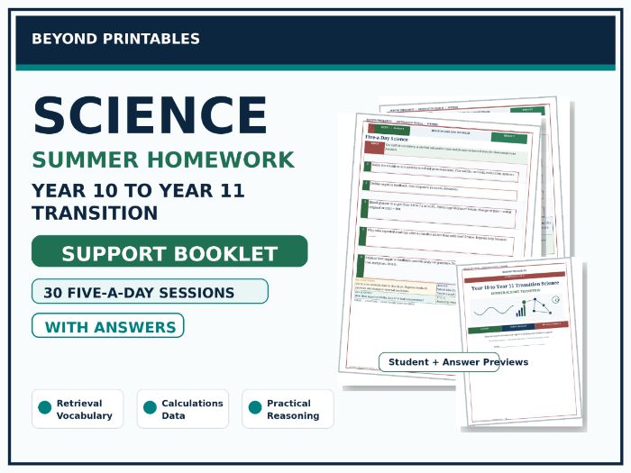 Science Summer Homework Booklet — Year 10 to Year 11 Transition — Support — With Answers