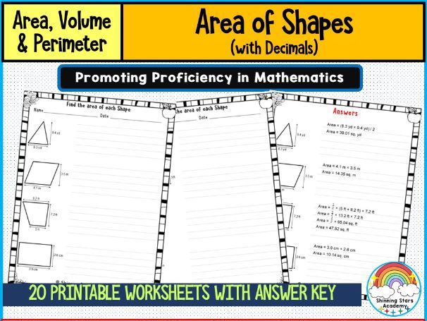 Find the Area of Each Shape (with Decimal Numbers) – Worksheets & Practice Activities