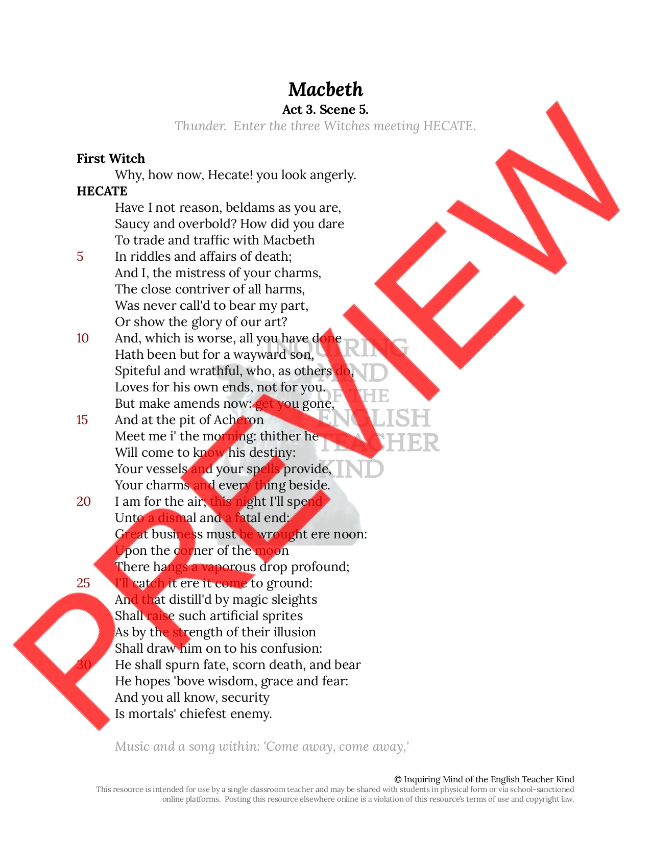Macbeth Act 3 Scene 5 Close Reading Worksheet | Teaching Resources