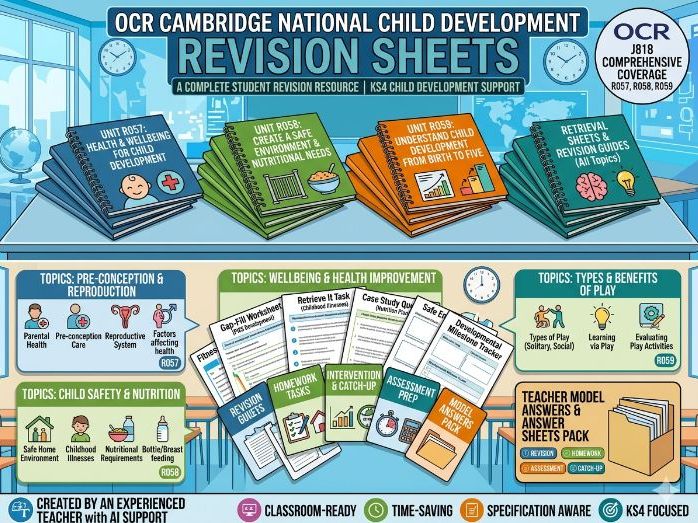 OCR Cambridge National Child Development Revision Sheets | R057, R058 and R059 | Student Revision