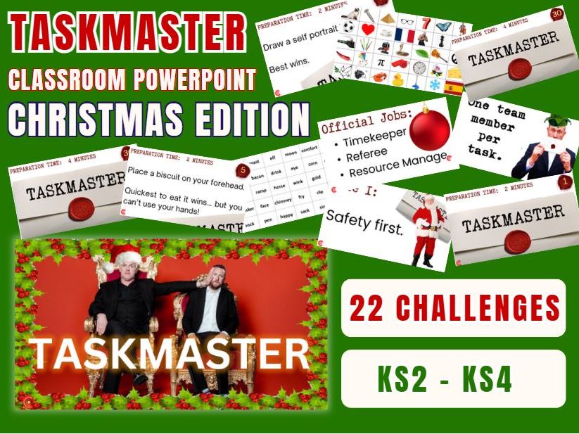 Taskmaster | Christmas Festive Fun Edition | 22 Game PowerPoint | KS2 KS3 KS4  | Lesson Activity