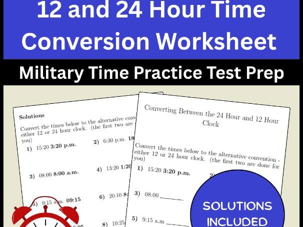 12 and 24 Hour Time Conversion Worksheet Military Time Practice Test Prep