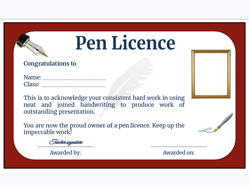 KS2 Pen Licence Certificate Templates
