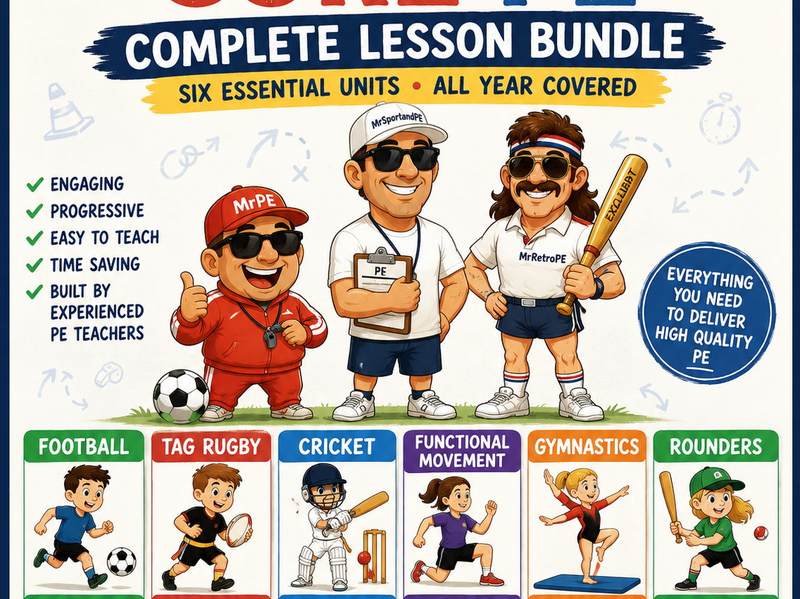 Complete Primary PE Curriculum Bundle Ready-to-Teach PE Lessons Football, Rugby, Cricket, Rounders, Gymnastics & More