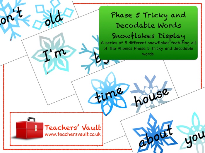 Phase 5 Tricky and Decodable Words Snowflakes Display