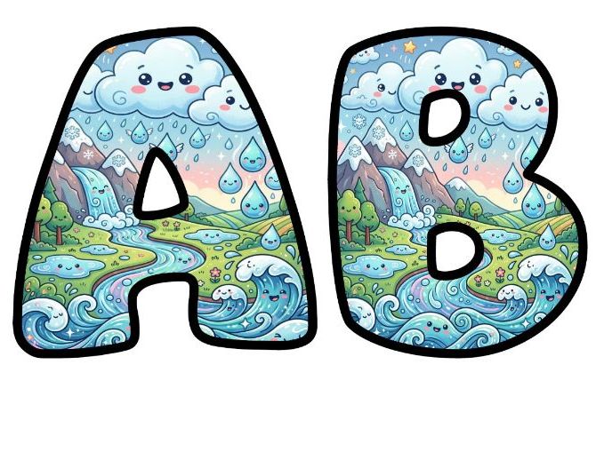 Water Cycle Clouds Bubble Letters | Weather Topic Bulletin Board Letters | Classroom Display Pack