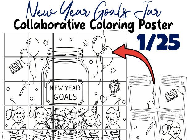 New Year Goals Jar Collaborative Poster | January SEL Goal-Setting Activity