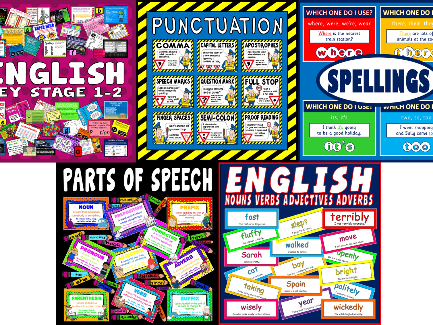*ENGLISH BUNDLE* ACTIVITIES, GAMES, STARTERS ETC, PUNCTUATION POSTERS, SPELLINGS POSTERS, PARTS OF SPEECH, DISPLAY, CLASSROOM, LITERACY, KEY STAGE 1-2