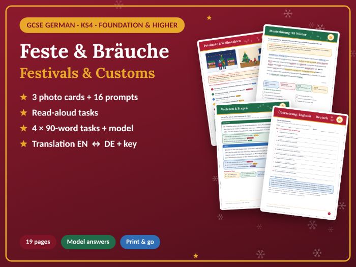 GCSE | A1-B1 German Festivals: Photo Cards & Writing