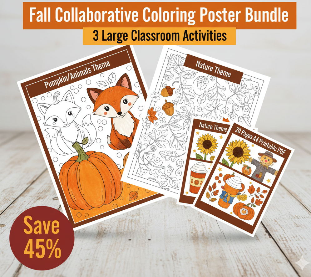 Fall Collaborative Coloring Poster Bundle (3 Activities) - Large Classroom Display
