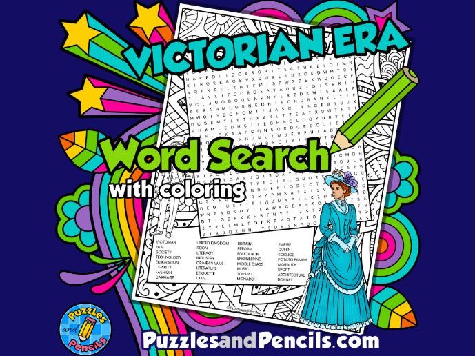 Victorian Era Word Search Puzzle Activity with Colouring | Eras in World History