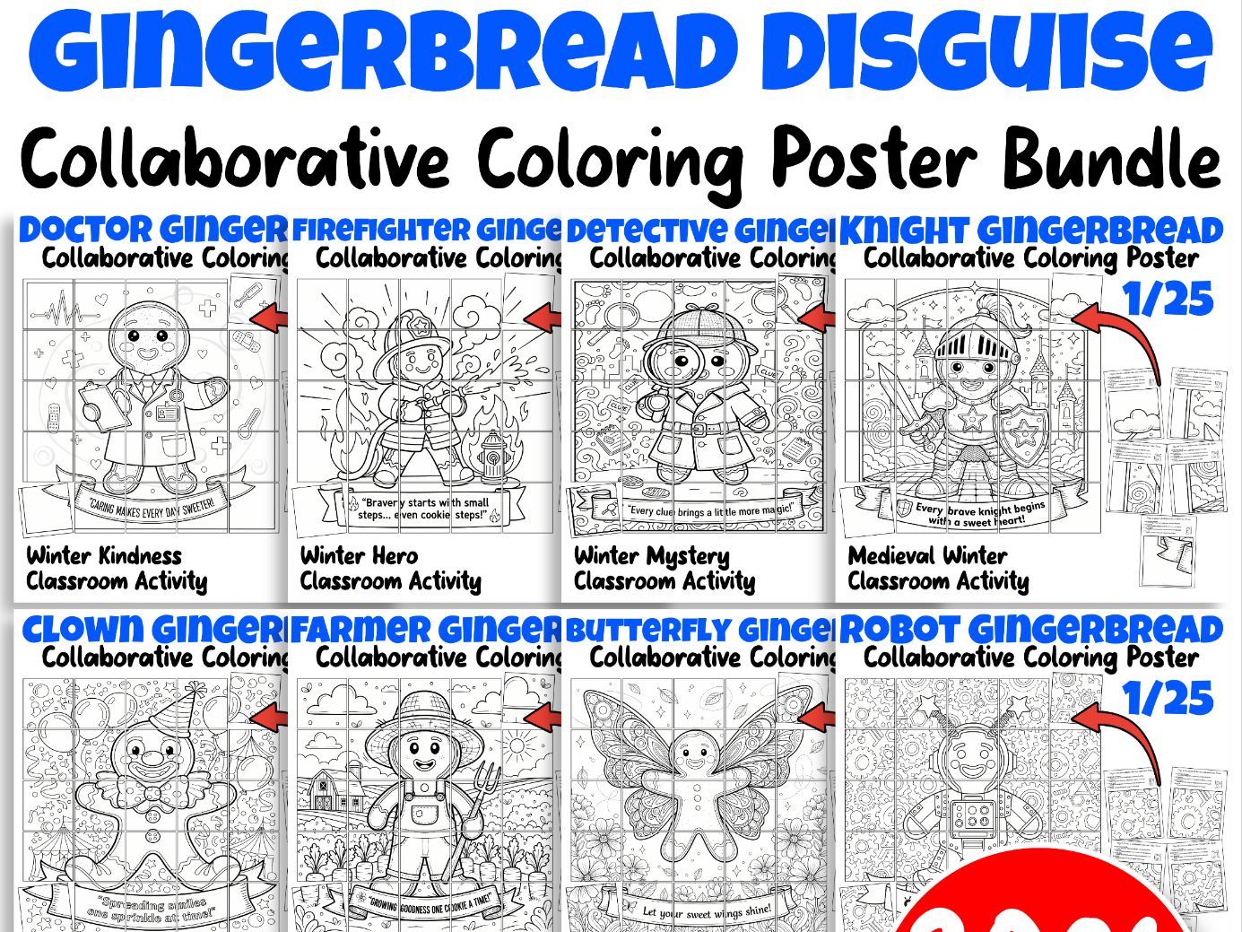 Gingerbread Disguise Collaborative Poster Bundle | Winter SEL Classroom Art