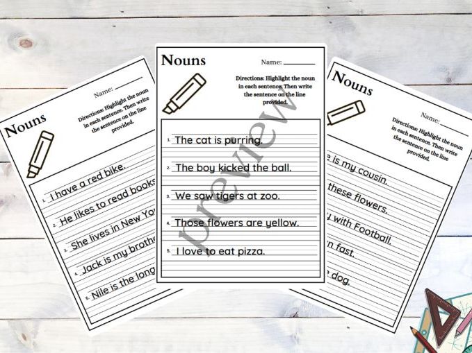 Common Nouns Practice : Highlight & Rewrite Worksheets